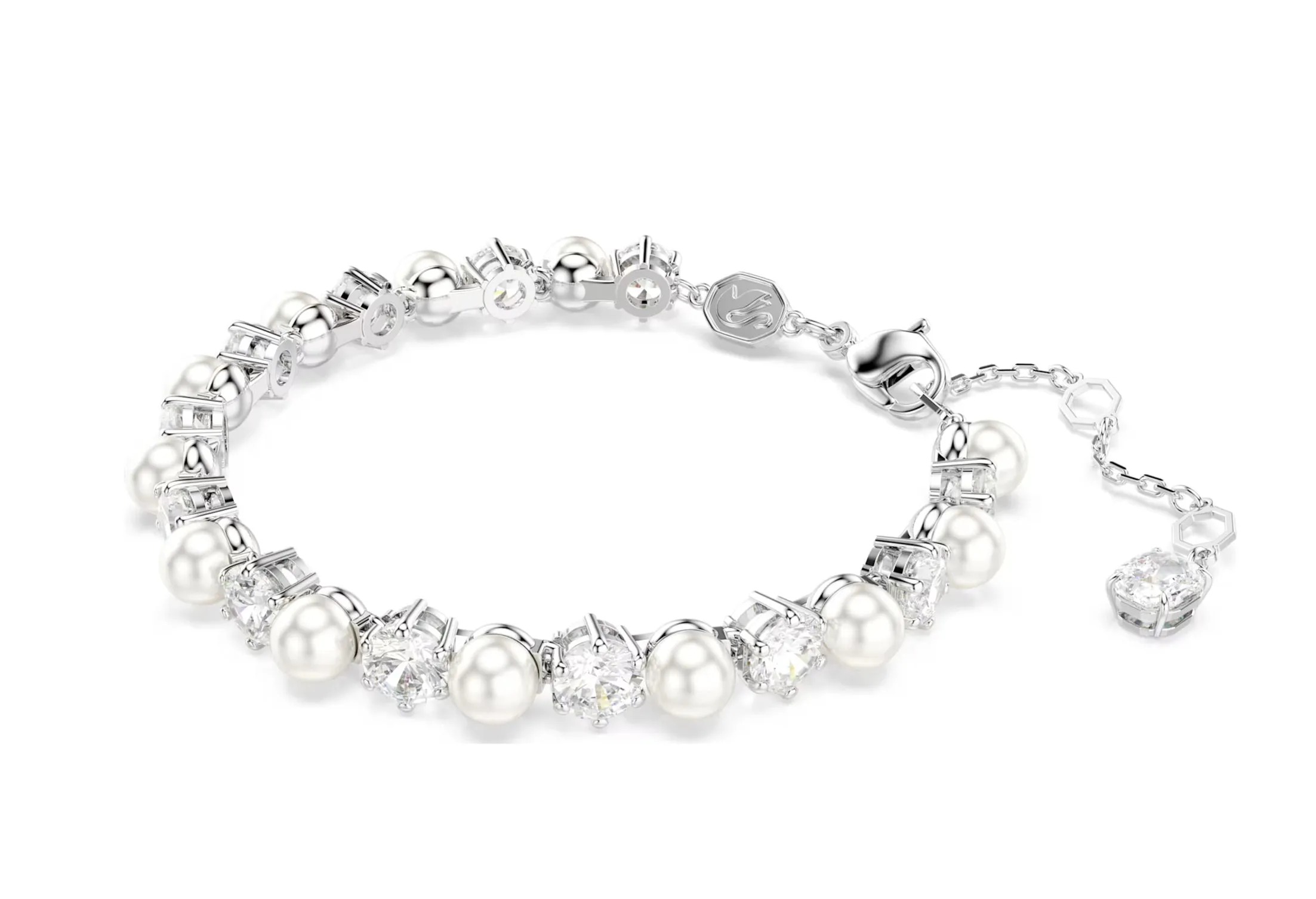 Matrix Crystal Pearl & Round Cut Silver Bracelet