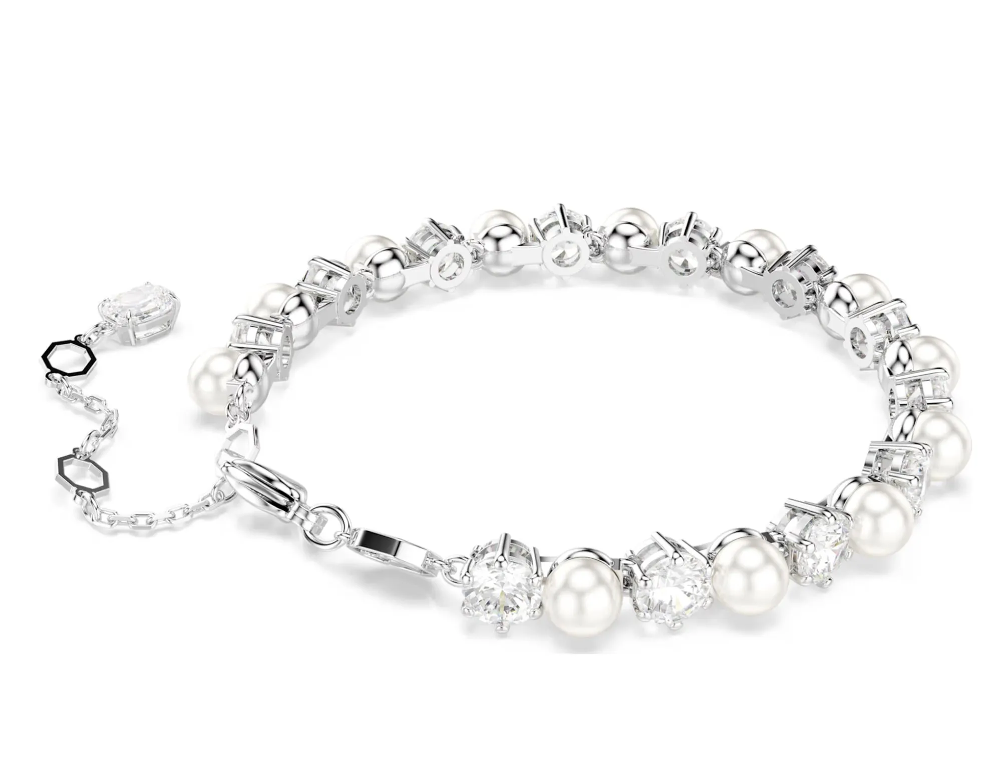 Matrix Crystal Pearl & Round Cut Silver Bracelet