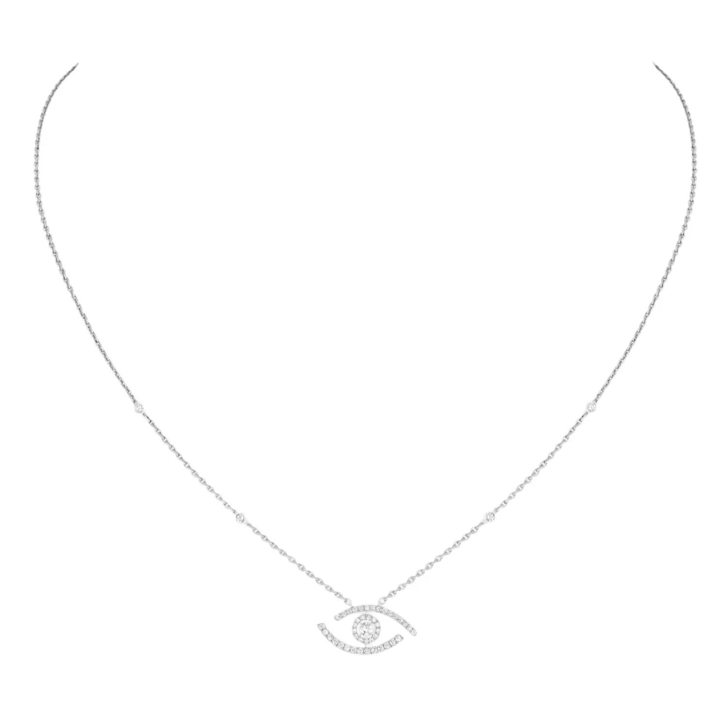 Messika Lucky Eye 18ct White Gold 0.30ct Diamond Pave Necklace