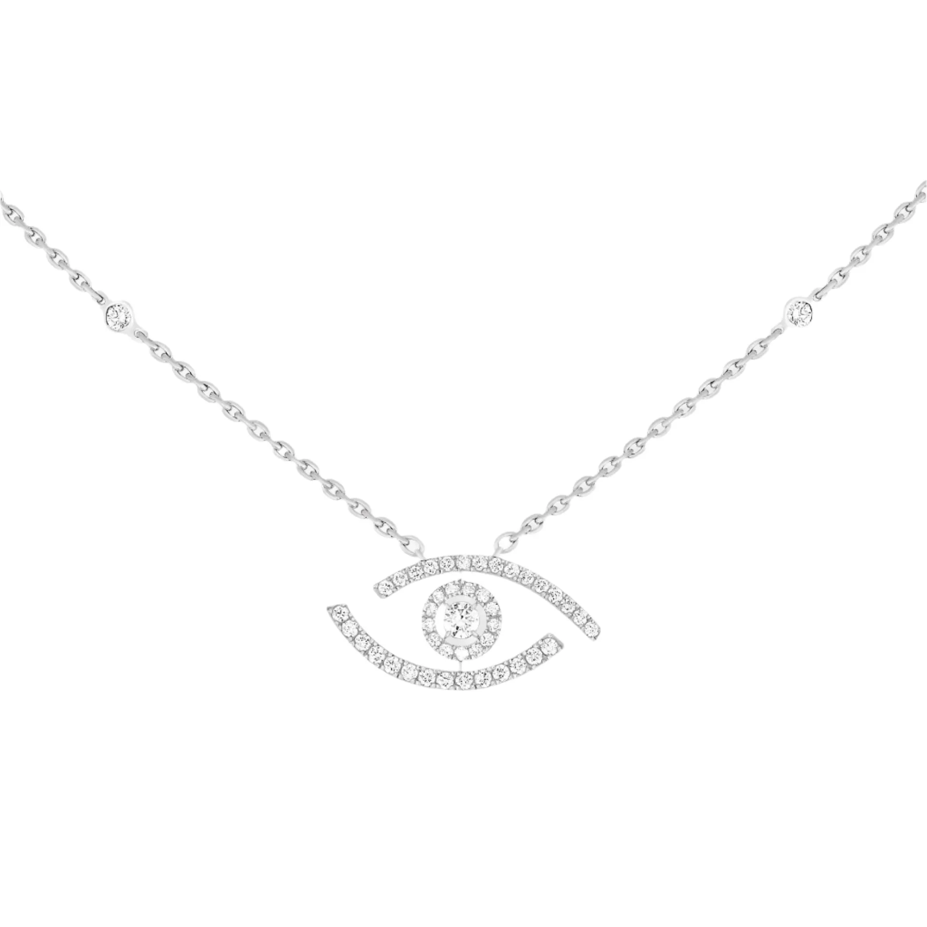 Messika Lucky Eye 18ct White Gold 0.30ct Diamond Pave Necklace