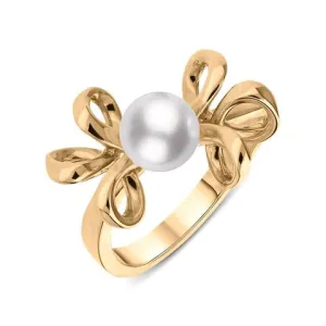 Mikimoto 18ct Rose Gold 6.5mm White Akoya Pearl Bow Ring D
