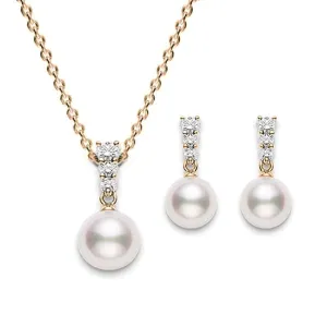 Mikimoto 18ct Rose Gold Diamond Akoya Pearl Two Piece Gift Set