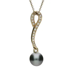 Mikimoto 18ct Rose Gold Diamond Black A  South Sea Pearl Loop Pendant
