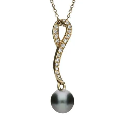 Mikimoto 18ct Rose Gold Diamond Black A  South Sea Pearl Loop Pendant