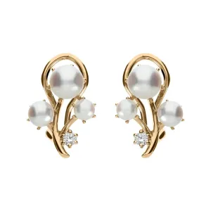 Mikimoto 18ct Rose Gold Diamond White Akoya Pearl Branch Earrings