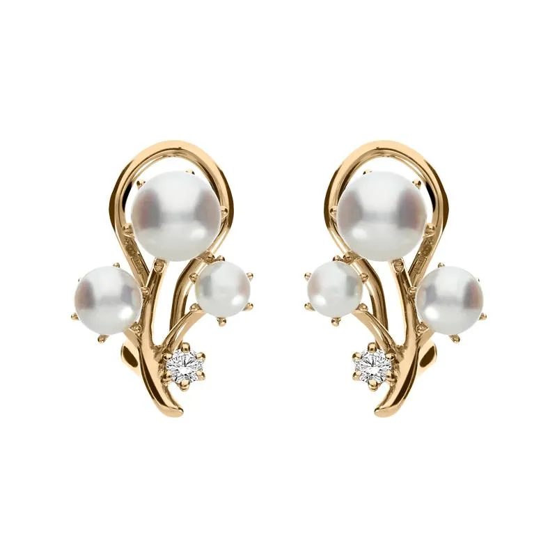 Mikimoto 18ct Rose Gold Diamond White Akoya Pearl Branch Earrings