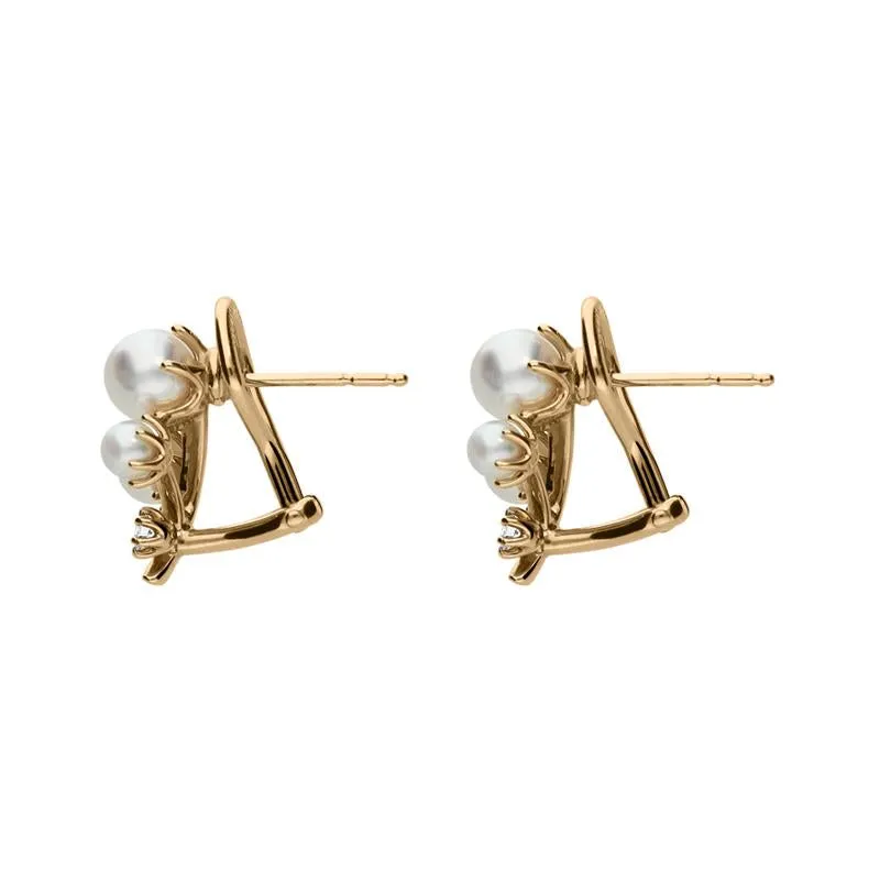 Mikimoto 18ct Rose Gold Diamond White Akoya Pearl Branch Earrings