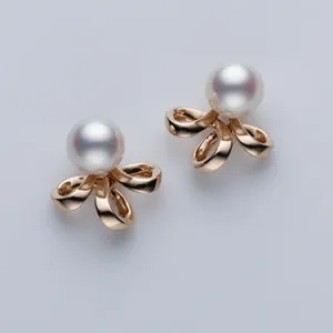 Mikimoto 18ct Rose Gold Pearl Bow Earrings D