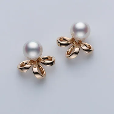 Mikimoto 18ct Rose Gold Pearl Bow Earrings D