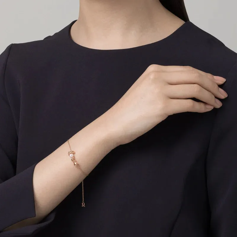 Mikimoto 18ct Rose Gold White Akoya Pearl and Diamond 'Love' Bracelet