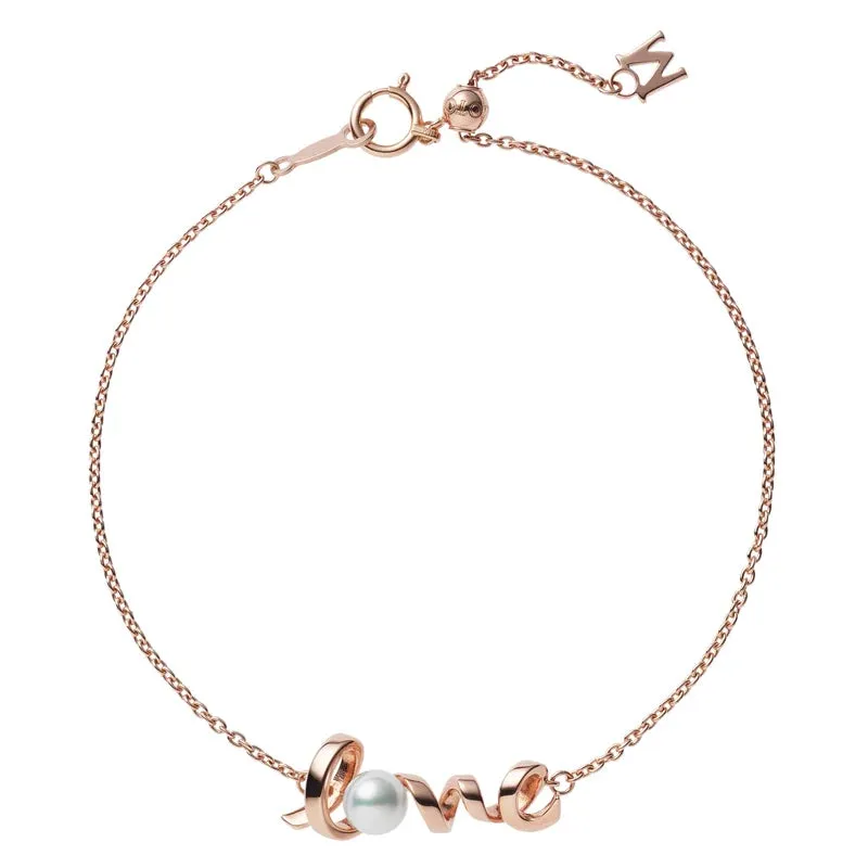 Mikimoto 18ct Rose Gold White Akoya Pearl and Diamond 'Love' Bracelet