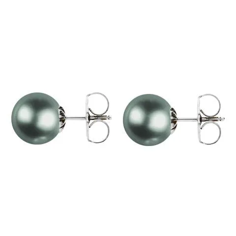 Mikimoto 18ct White Gold 8mm A  Black South Sea Pearl Stud Earrings