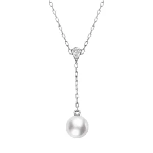 Mikimoto 18ct White Gold Diamond 7.5mm White Akoya Pearl Drop Necklace
