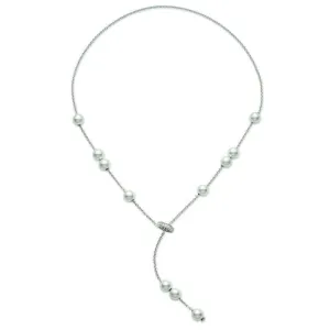 Mikimoto 18ct White Gold Diamond 7mm White Akoya Pearl Necklace