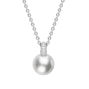 Mikimoto 18ct White Gold Diamond 8.5mm White Akoya Pearl Necklace