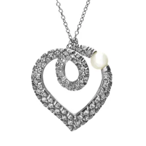 Mikimoto 18ct White Gold Diamond Akoya Pearl Looped Heart Necklace