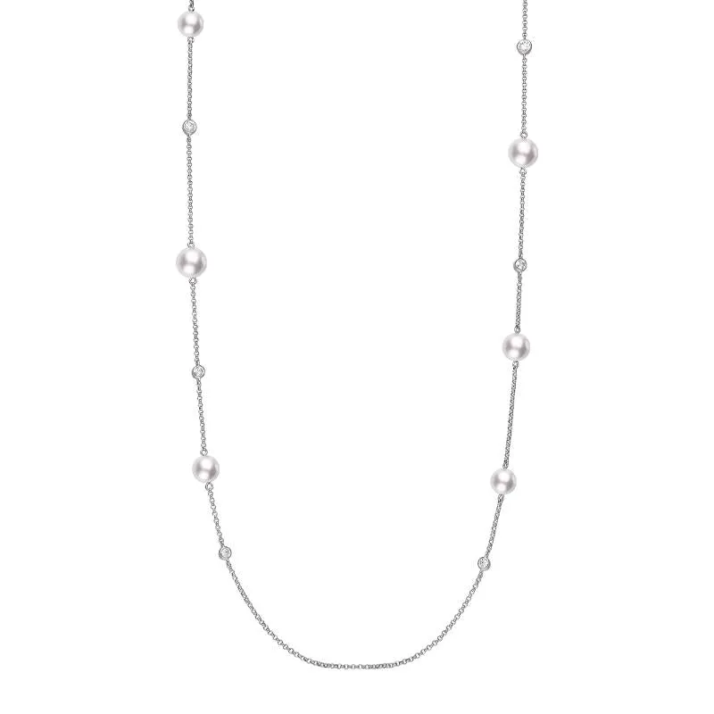 Mikimoto 18ct White Gold Diamond Akoya Pearl Necklace