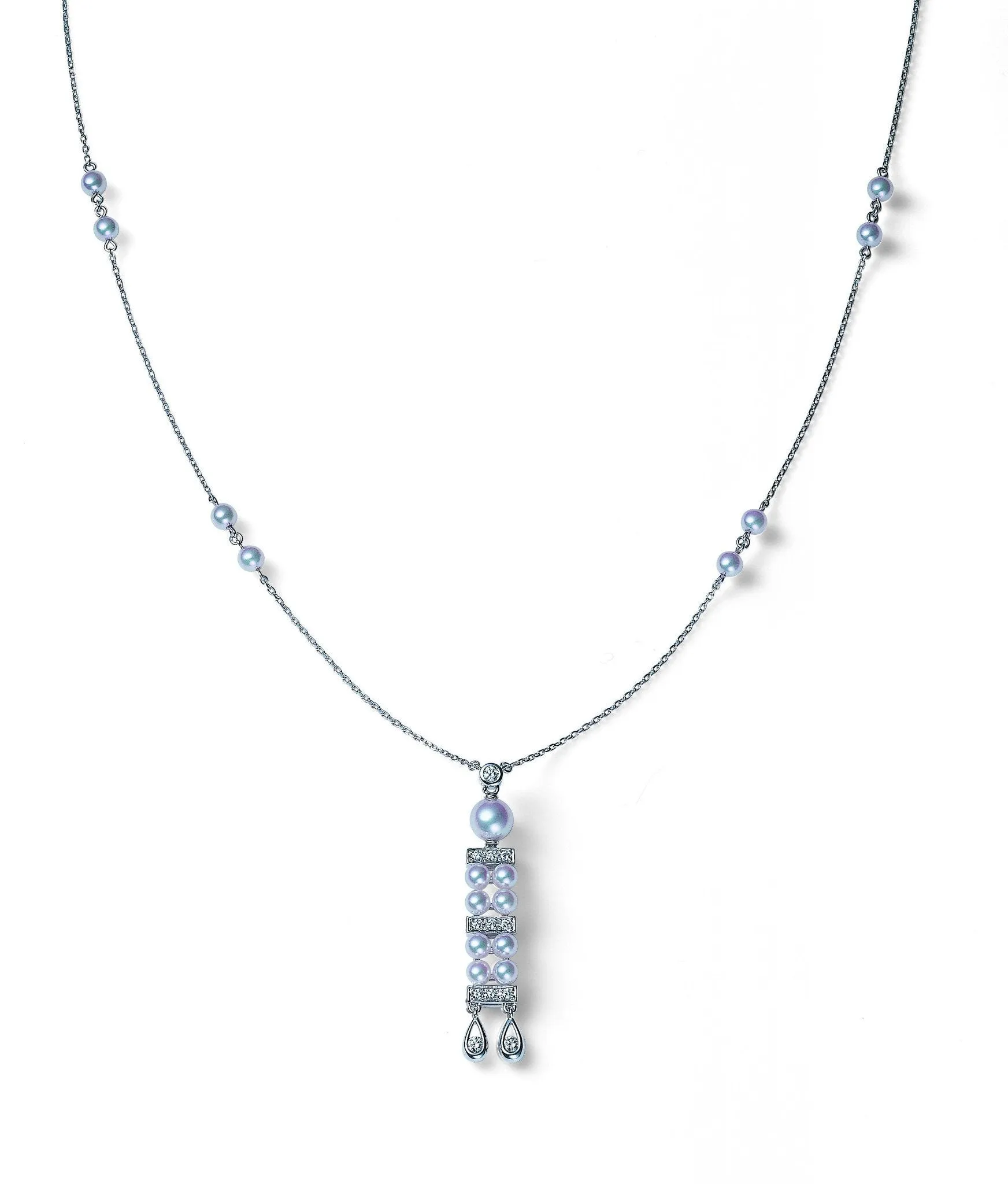 Mikimoto 18ct White Gold Diamond Akoya Pearl Necklace