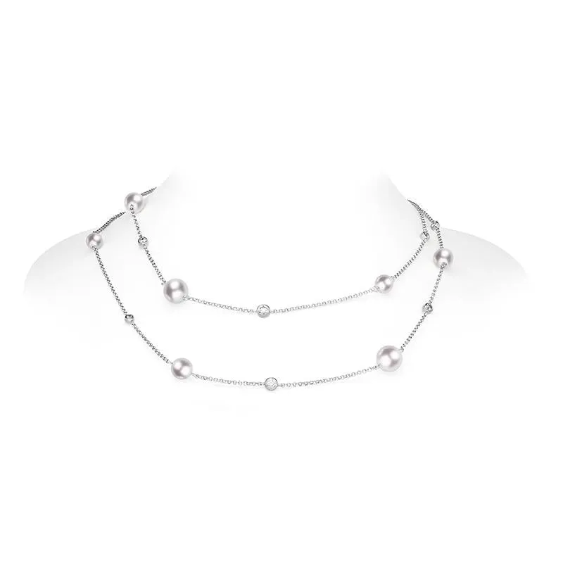Mikimoto 18ct White Gold Diamond Akoya Pearl Necklace