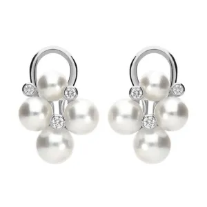 Mikimoto 18ct White Gold Diamond White Akoya Pearl Bubble Earrings