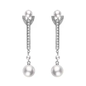 Mikimoto 18ct White Gold Diamond White Akoya Pearl Drop Earrings