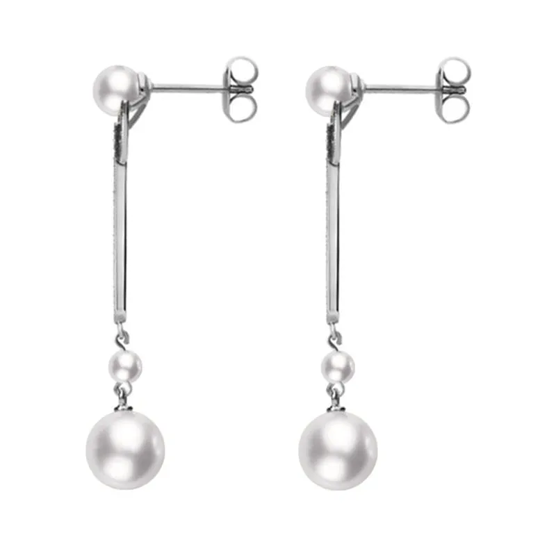 Mikimoto 18ct White Gold Diamond White Akoya Pearl Drop Earrings