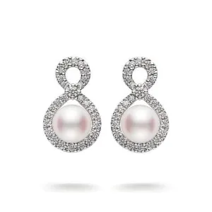 Mikimoto 18ct White Gold Diamond White Akoya Pearl Infinity Earrings