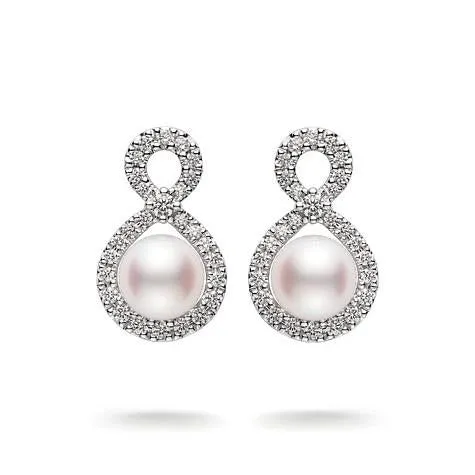 Mikimoto 18ct White Gold Diamond White Akoya Pearl Infinity Earrings