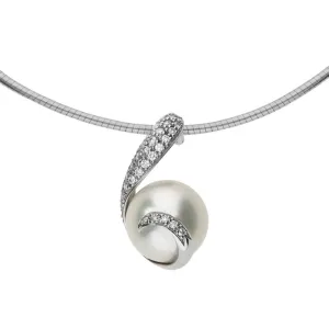 Mikimoto 18ct White Gold Diamond White South Sea Pearl Swirl Necklace