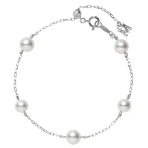 Mikimoto 18ct White Gold Five Akoya Pearls Adjustable Chain Bracelet