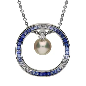Mikimoto 18ct White Gold Sapphire Diamond Akoya Pearl Pendant Necklace