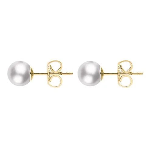 Mikimoto 18ct Yellow Gold 8mm White Grade AA Pearl Stud Earrings