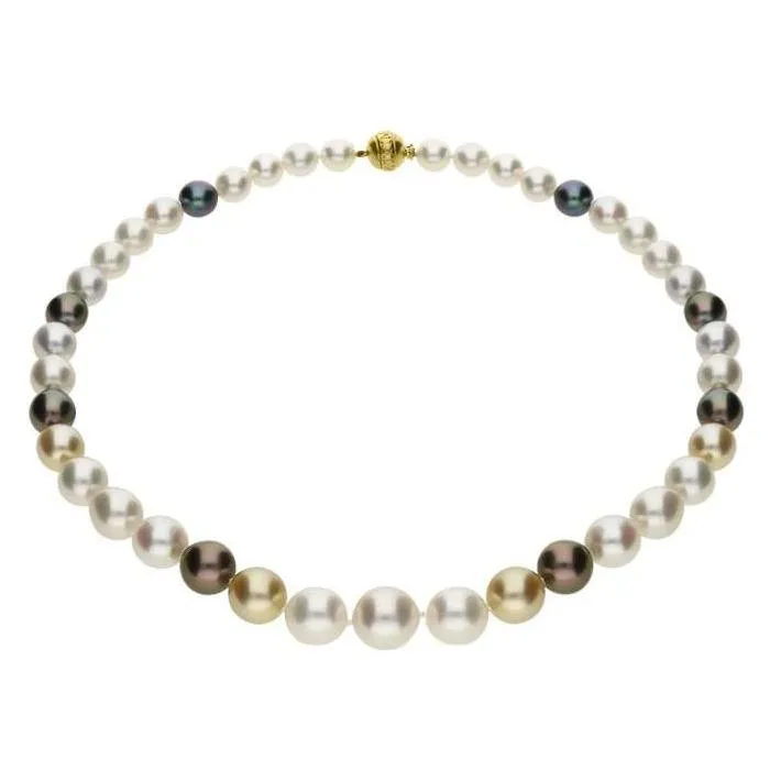 Mikimoto 18ct Yellow Gold Black White & Gold South Sea Pearl Necklace