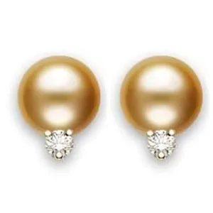Mikimoto 18ct Yellow Gold Diamond 10mm A  Golden South Sea Pearl Stud Earrings