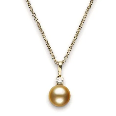 Mikimoto 18ct Yellow Gold Diamond 10mm Golden A  South Sea Pearl Necklace