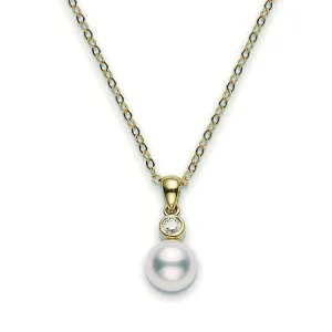 Mikimoto 18ct Yellow Gold Diamond 7.5mm White Akoya Pearl Necklace