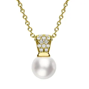 Mikimoto 18ct Yellow Gold Diamond 8mm White Akoya Pearl Necklace