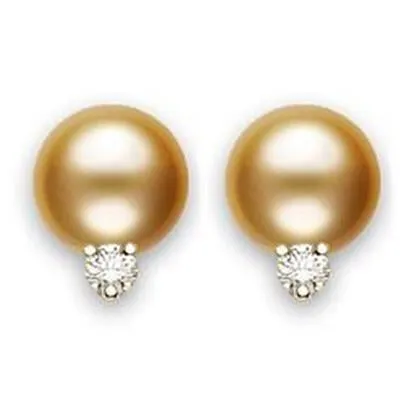 Mikimoto 18ct Yellow Gold Diamond 9mm A  Golden South Sea Pearl Stud Earrings