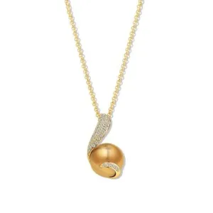 Mikimoto 18ct Yellow Gold Diamond Golden South Sea Pearl Swirl Necklace