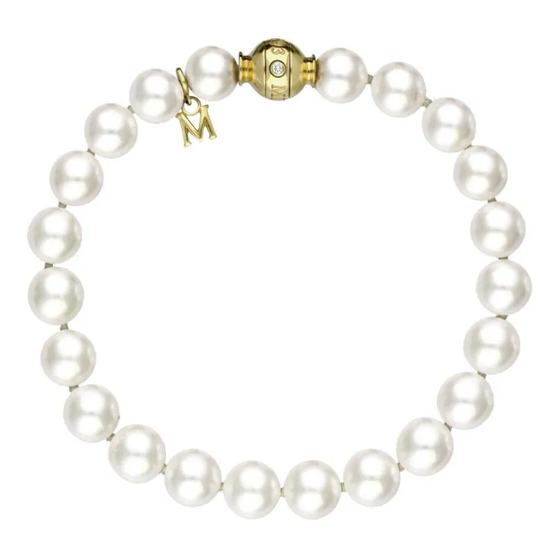 Mikimoto 18ct Yellow Gold White Akoya Pearl Diamond Bracelet
