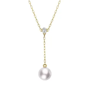 Mikimoto 18ct Yellow Gold White Akoya Pearl Diamond Drop Necklace