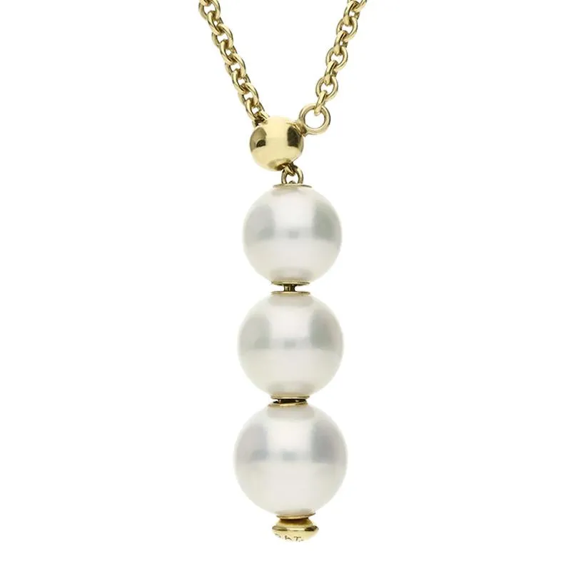 Mikimoto 18ct Yellow Gold White Akoya Pearl Triple Drop Necklace