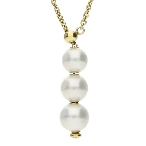 Mikimoto 18ct Yellow Gold White Akoya Pearl Triple Drop Necklace