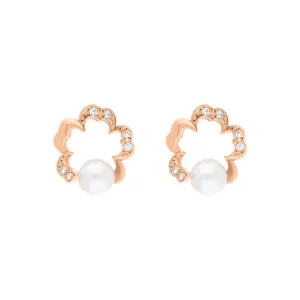 Mikimoto Cherry Blossom 18ct Rose Gold Akoya Pearl Diamond Earrings