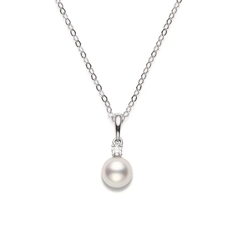 Mikimoto Classic 18ct White Gold Diamond 6.5mm White AA Akoya Pearl Necklace