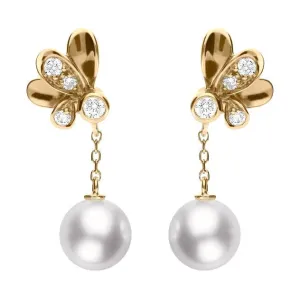 Mikimoto Dandelion 18ct Rose Gold Diamond Pearl Earrings