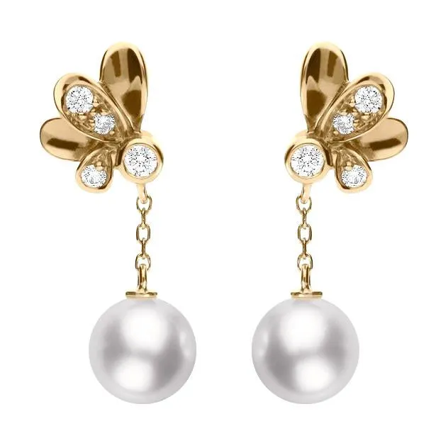 Mikimoto Dandelion 18ct Rose Gold Diamond Pearl Earrings