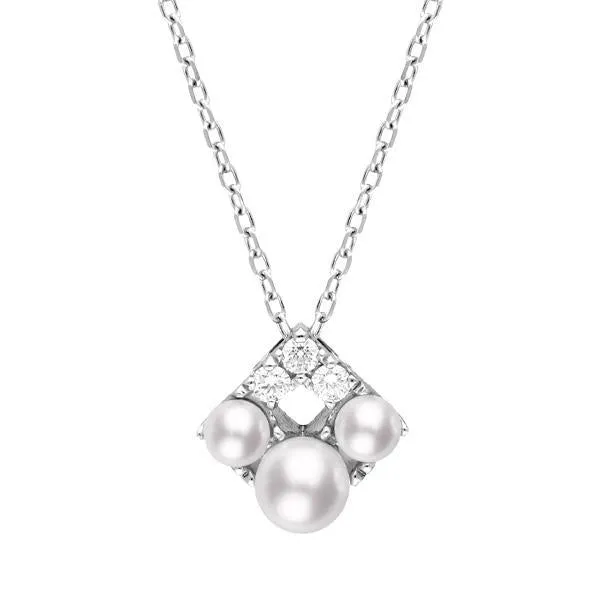Mikimoto Falling Flakes 18ct White Gold 0.10ct Diamond Pearl Necklace