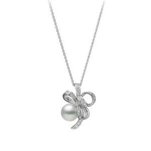 Mikimoto Jeux de Rubans 18ct White Gold 8.75mm Pearl 0.49ct Diamond Necklace