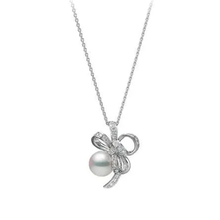 Mikimoto Jeux de Rubans 18ct White Gold 8.75mm Pearl 0.49ct Diamond Necklace